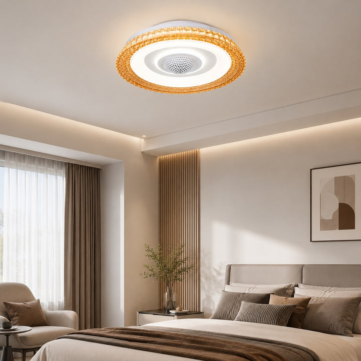 Modern Bladeless Ceiling Fan Flush Mount Acrylic Shade LED Dimmable 6-Speed Indoor Air Purifier