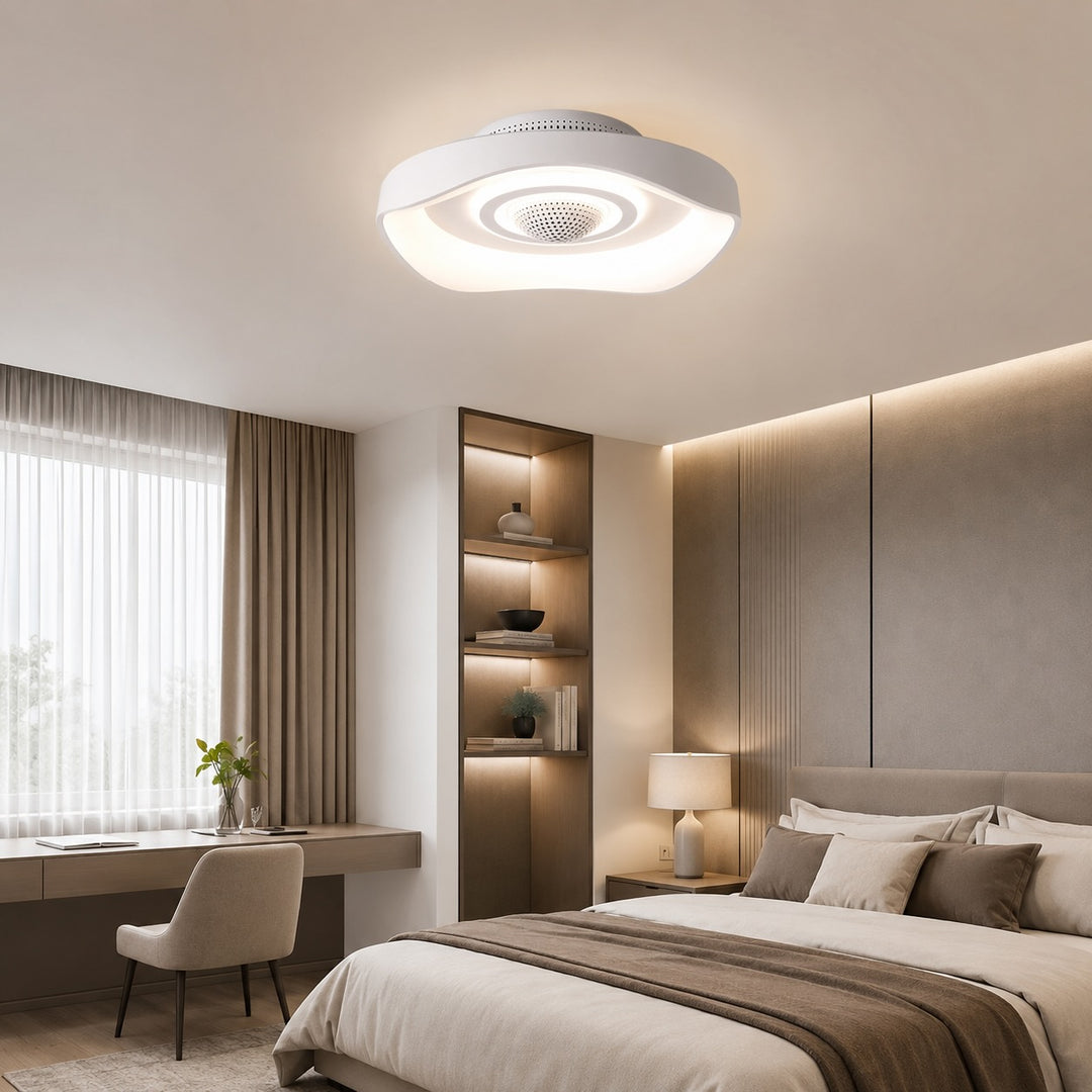 Modern Bladeless Ceiling Fan 20 Inch Flush Mount Iron with Dimmable LED Light and Adjustable Speed