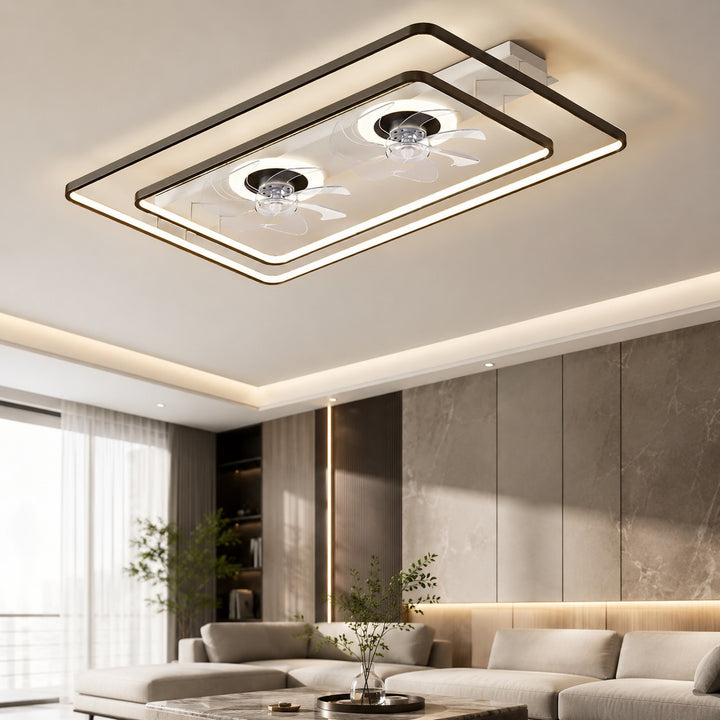 Modern Ceiling Fan Flush Mount with Iron Frame Acrylic Shade LED Dimmable for Indoor Use