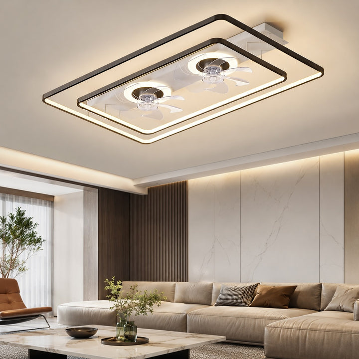 Modern Ceiling Fan Flush Mount with Iron Frame Acrylic Shade LED Dimmable for Indoor Use