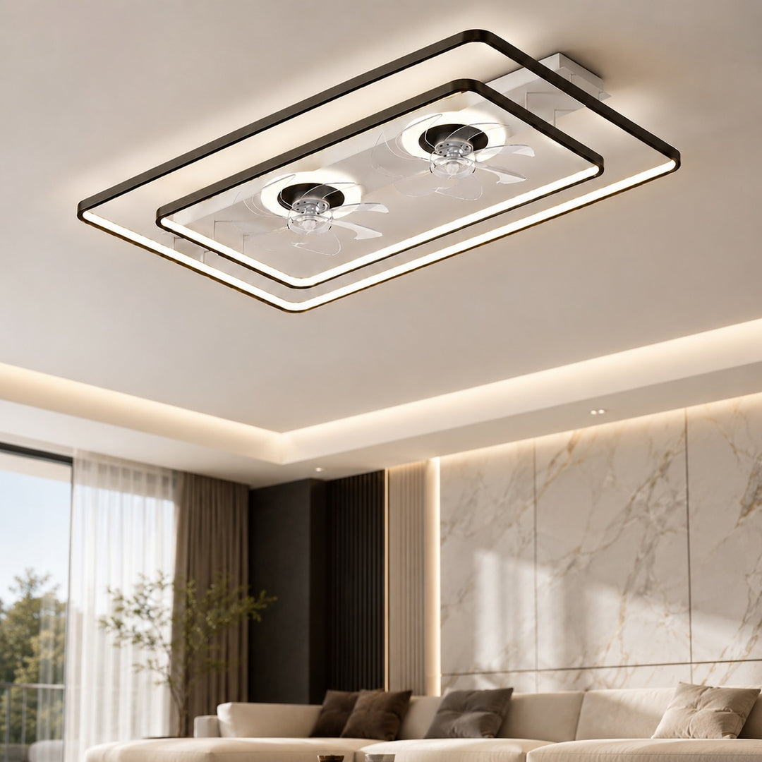 Modern Ceiling Fan Flush Mount with Iron Frame Acrylic Shade LED Dimmable for Indoor Use