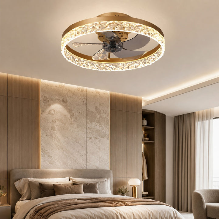 Retro Flush Mount Ceiling Fan with Lights Iron Frame Adjustable LED Color Temperature 3 Speed 1400LM