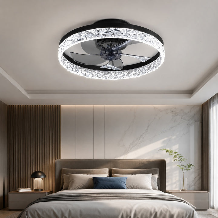 Retro Flush Mount Ceiling Fan with Lights Iron Frame Adjustable LED Color Temperature 3 Speed 1400LM