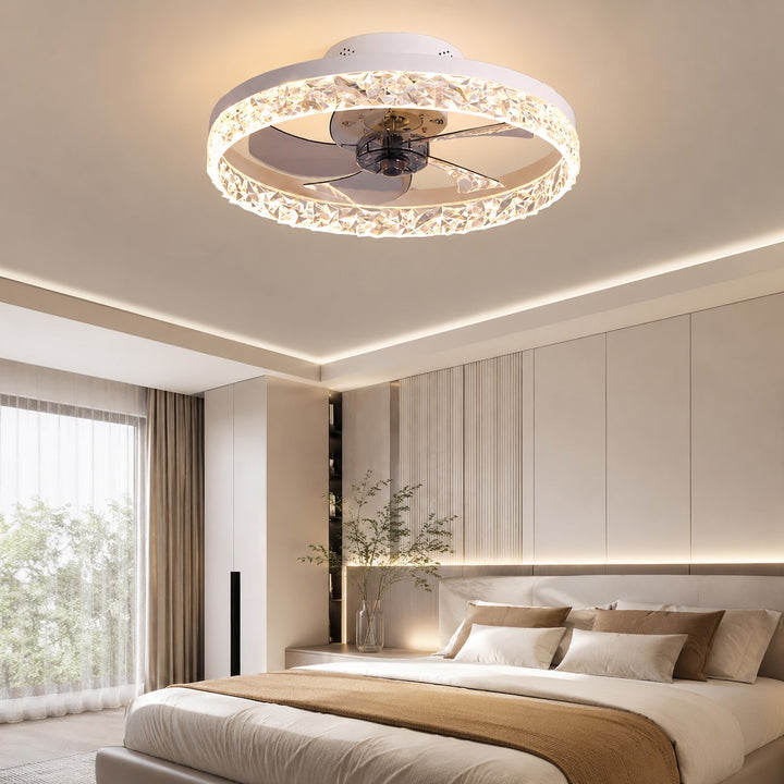 Retro Flush Mount Ceiling Fan with Lights Iron Frame Adjustable LED Color Temperature 3 Speed 1400LM