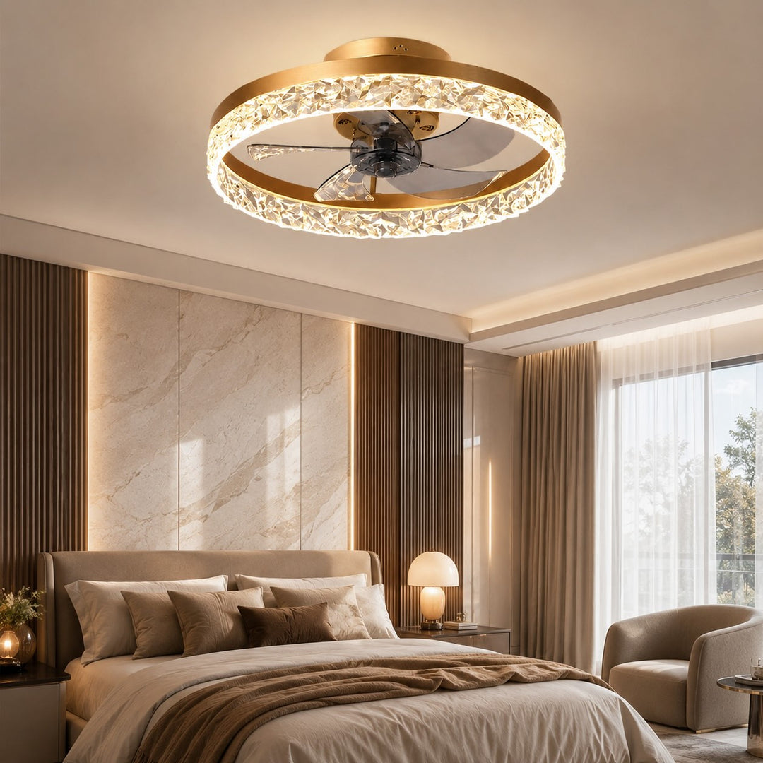Retro Flush Mount Ceiling Fan with Lights Iron Frame Adjustable LED Color Temperature 3 Speed 1400LM