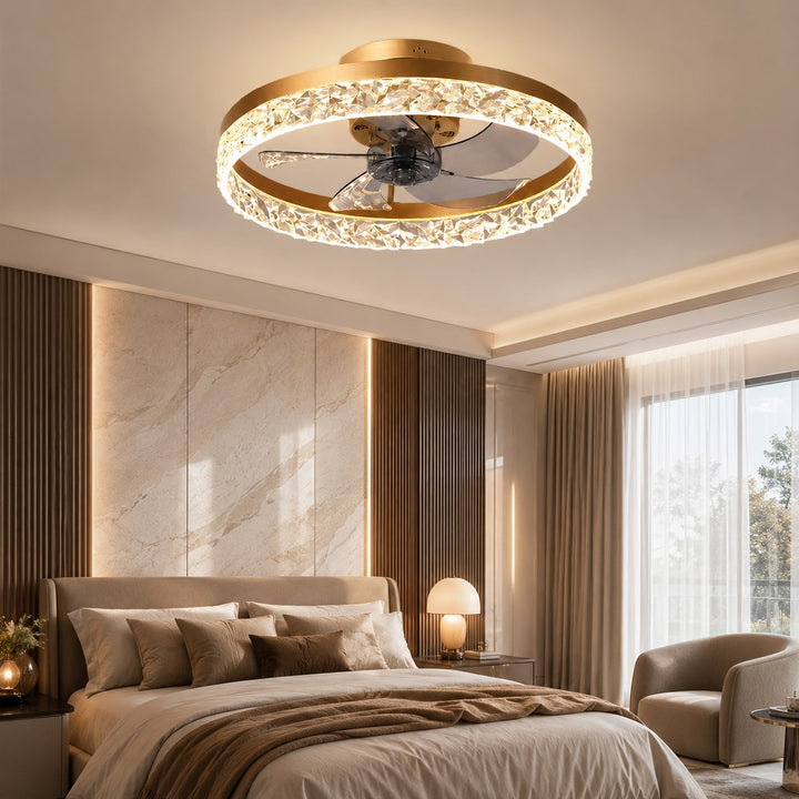 Retro Flush Mount Ceiling Fan with Lights Iron Frame Adjustable LED Color Temperature 3 Speed 1400LM