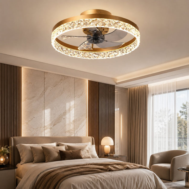Retro Flush Mount Ceiling Fan with Lights Iron Frame Adjustable LED Color Temperature 3 Speed 1400LM