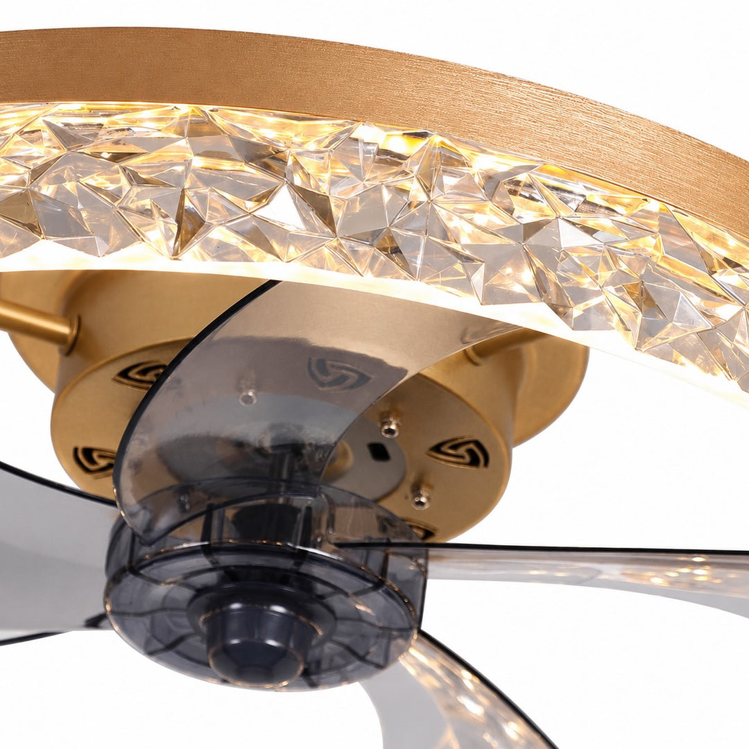 Retro Flush Mount Ceiling Fan with Lights Iron Frame Adjustable LED Color Temperature 3 Speed 1400LM