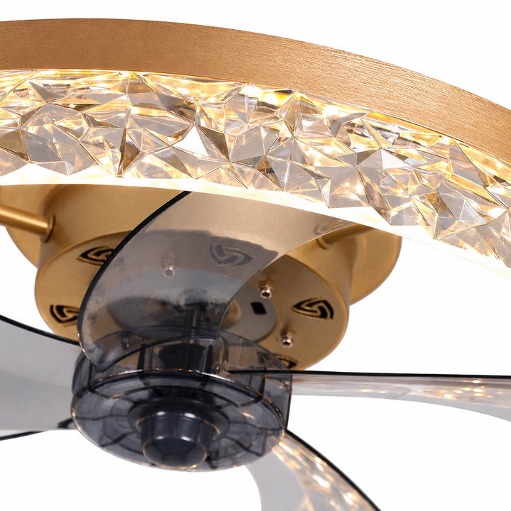 Retro Flush Mount Ceiling Fan with Lights Iron Frame Adjustable LED Color Temperature 3 Speed 1400LM
