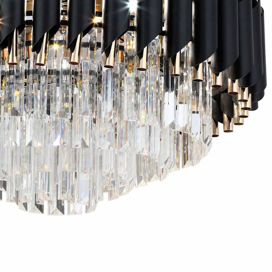 Modern Black Ceiling Fan with Lights Flush Mount Crystal Blades Dimmable LED Quiet Motor