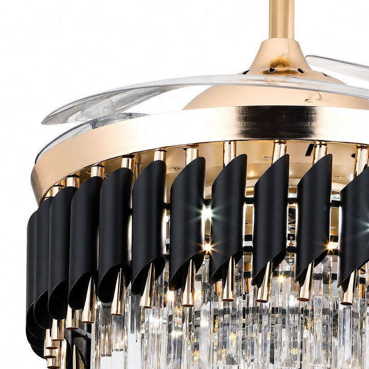 Modern Black Ceiling Fan with Lights Flush Mount Crystal Blades Dimmable LED Quiet Motor