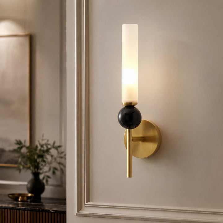 Modern Wall Sconce Lighting with Vertical Mount Solid Brass and White Acrylic Design