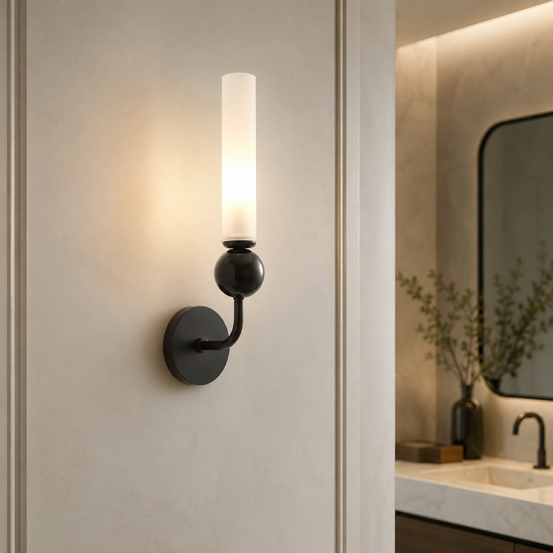 Modern Wall Sconce Lighting with Vertical Mount Solid Brass and White Acrylic Design