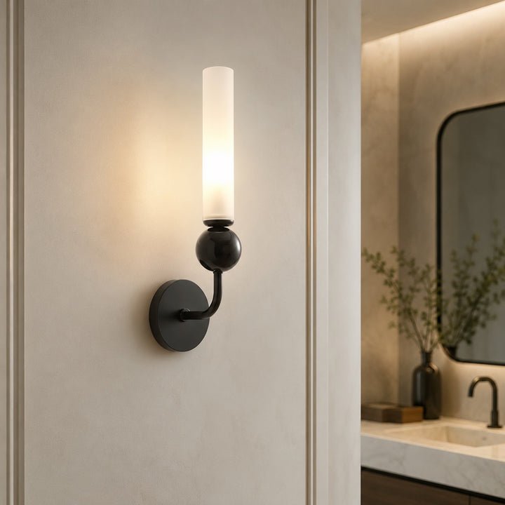 Modern Wall Sconce Lighting with Vertical Mount Solid Brass and White Acrylic Design