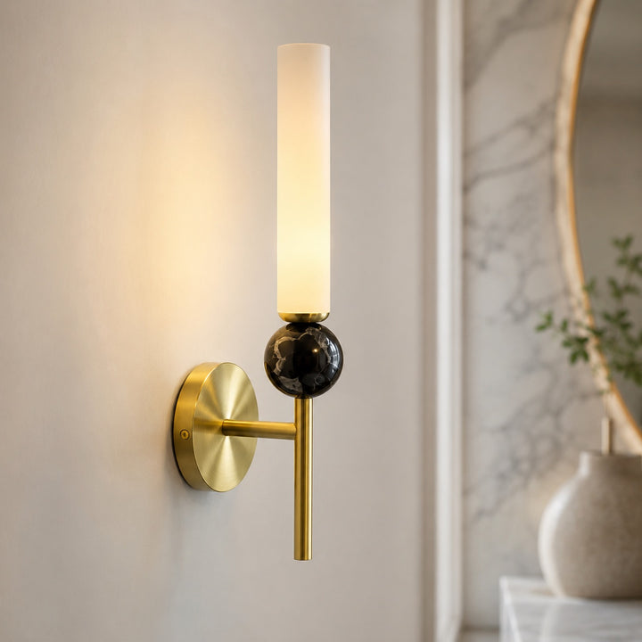 Modern Wall Sconce Lighting with Vertical Mount Solid Brass and White Acrylic Design
