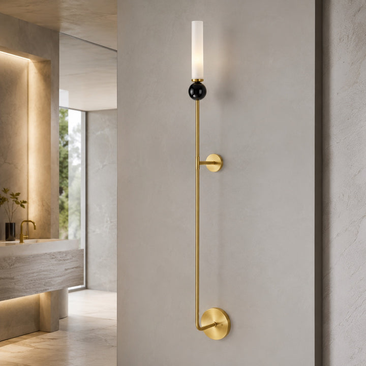 Modern Wall Sconce Lighting with Vertical Mount Solid Brass and White Acrylic Design