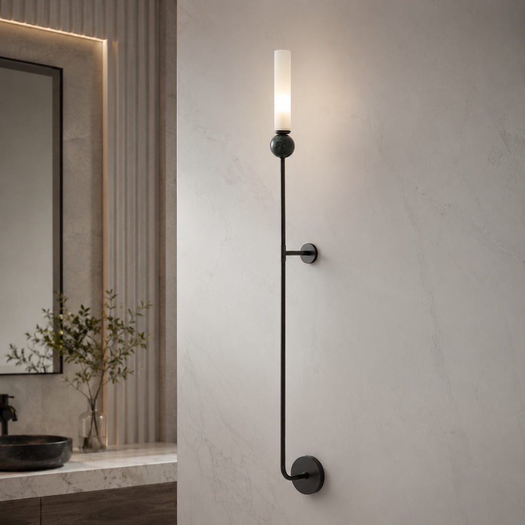 Modern Wall Sconce Lighting with Vertical Mount Solid Brass and White Acrylic Design
