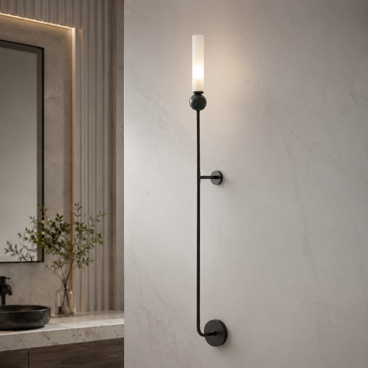 Modern Wall Sconce Lighting with Vertical Mount Solid Brass and White Acrylic Design