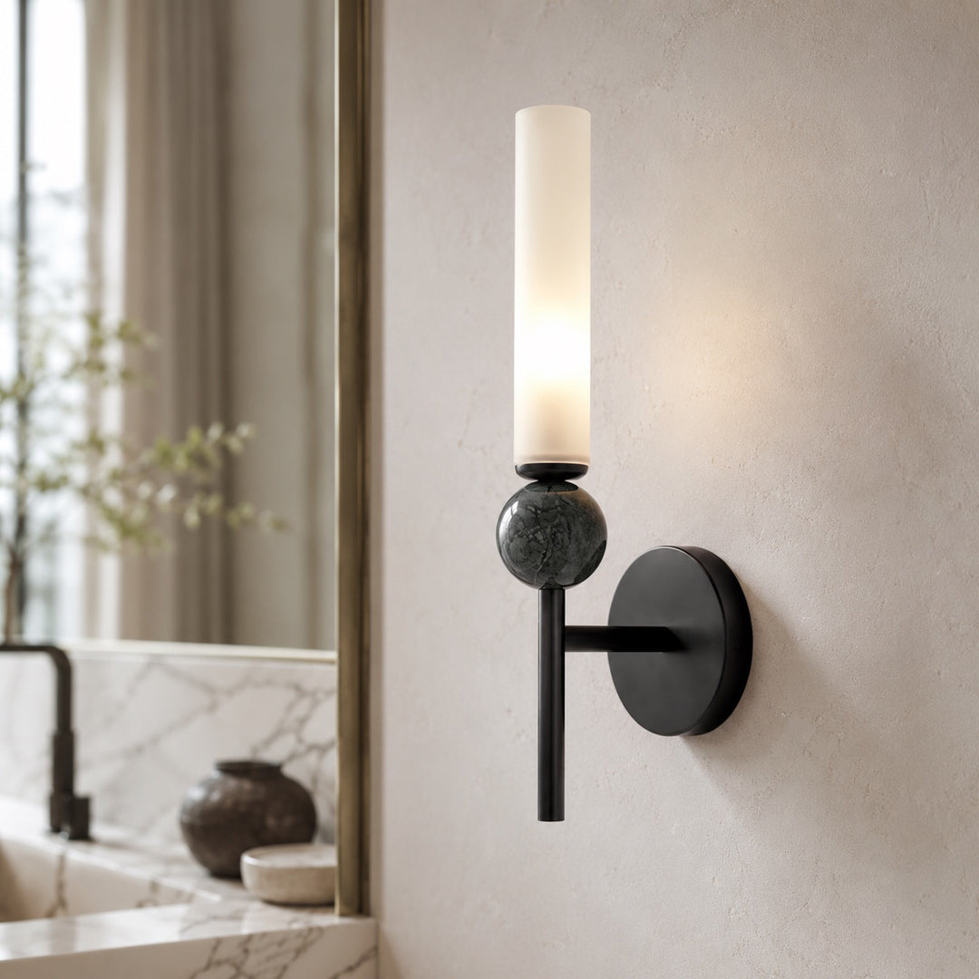 Modern Wall Sconce Lighting with Vertical Mount Solid Brass and White Acrylic Design