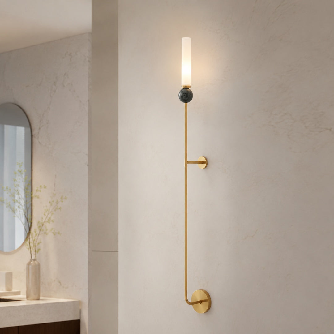 Modern Wall Sconce Lighting with Vertical Mount Solid Brass and White Acrylic Design
