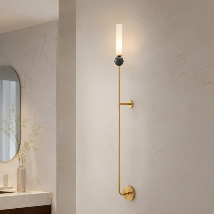 Modern Wall Sconce Lighting with Vertical Mount Solid Brass and White Acrylic Design