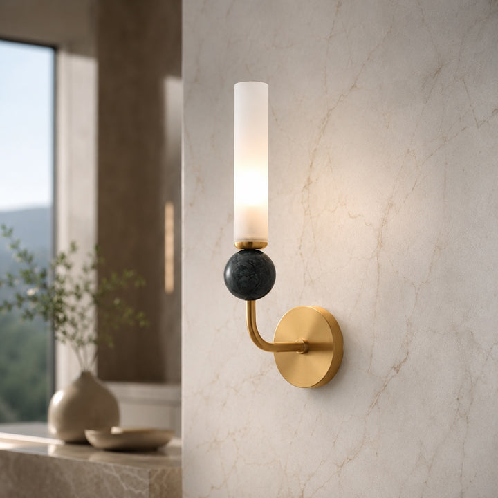 Modern Wall Sconce Lighting with Vertical Mount Solid Brass and White Acrylic Design