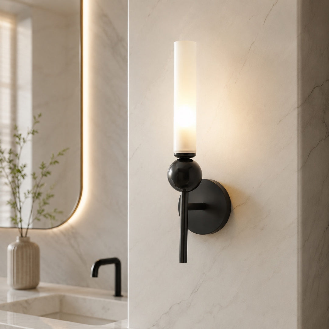 Modern Wall Sconce Lighting with Vertical Mount Solid Brass and White Acrylic Design