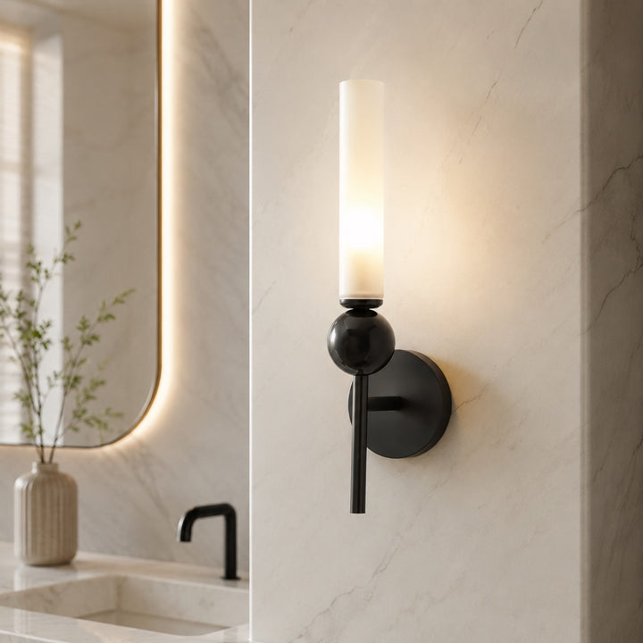 Modern Wall Sconce Lighting with Vertical Mount Solid Brass and White Acrylic Design