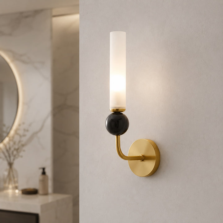 Modern Wall Sconce Lighting with Vertical Mount Solid Brass and White Acrylic Design