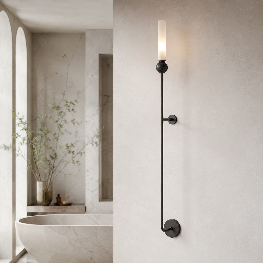 Modern Wall Sconce Lighting with Vertical Mount Solid Brass and White Acrylic Design
