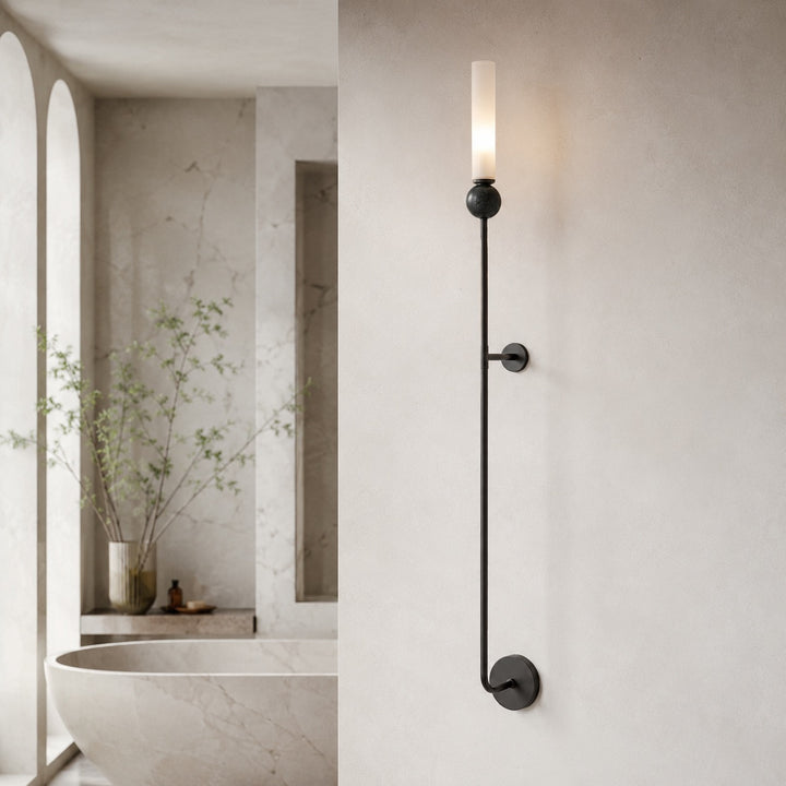 Modern Wall Sconce Lighting with Vertical Mount Solid Brass and White Acrylic Design
