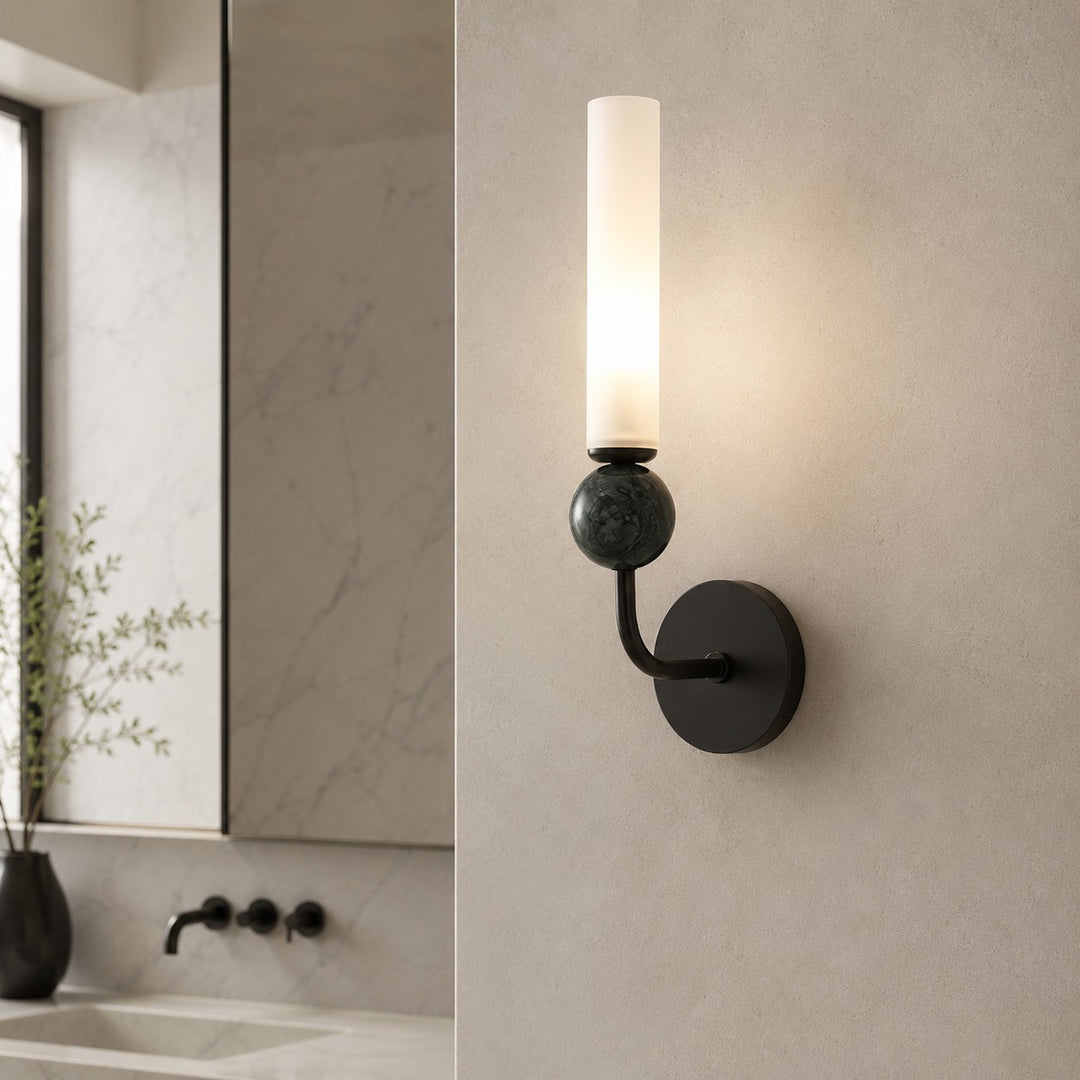 Modern Wall Sconce Lighting with Vertical Mount Solid Brass and White Acrylic Design