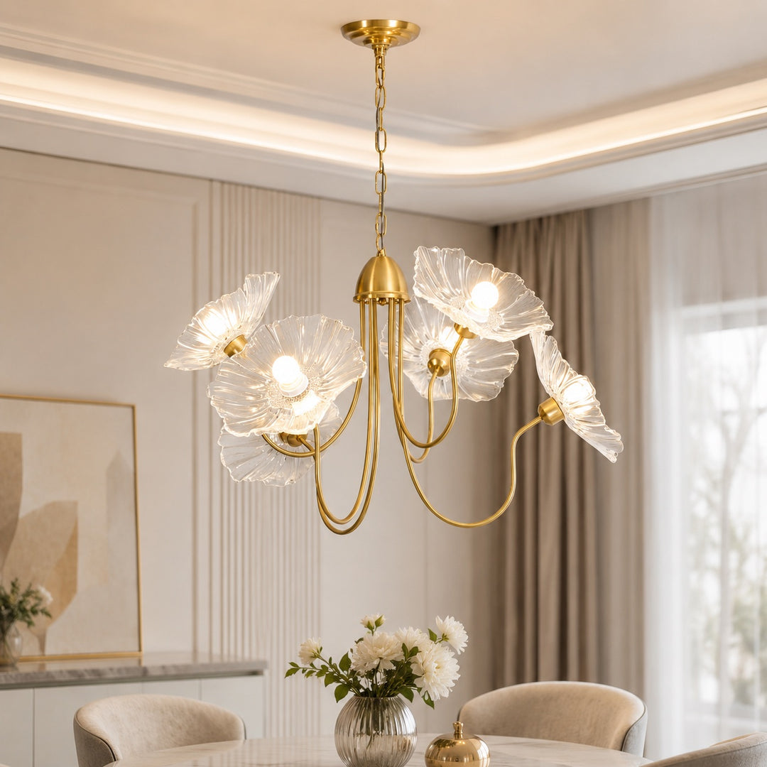 Modern Chandelier Light Adjustable Hanging Fixture Metal Frame Frosted Glass Shades E26/E27 Bulb Compatible