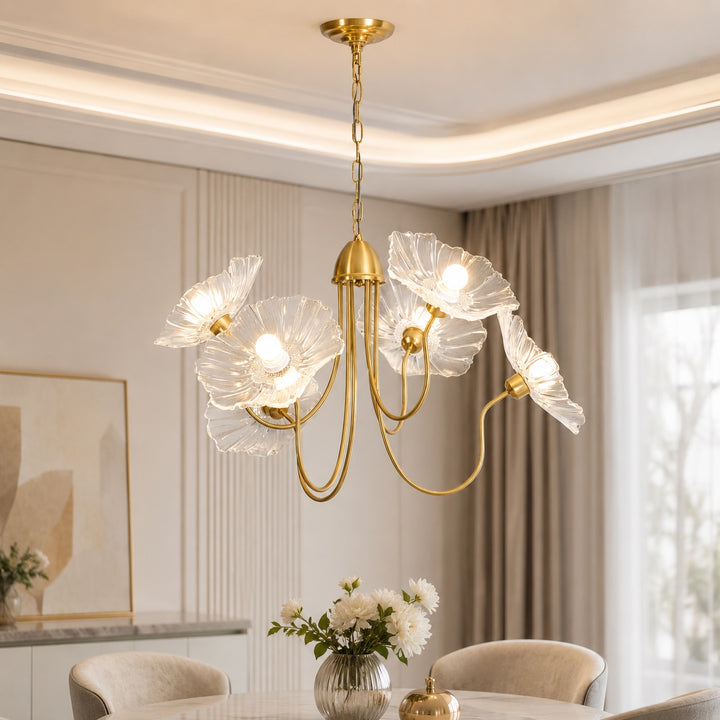 Modern Chandelier Light Adjustable Hanging Fixture Metal Frame Frosted Glass Shades E26/E27 Bulb Compatible