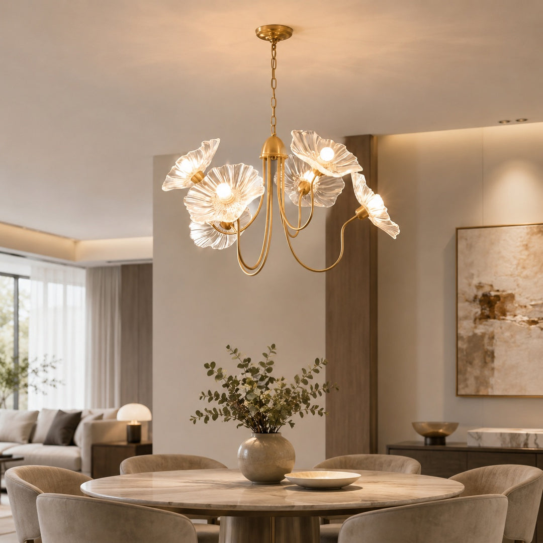 Modern Chandelier Light Adjustable Hanging Fixture Metal Frame Frosted Glass Shades E26/E27 Bulb Compatible