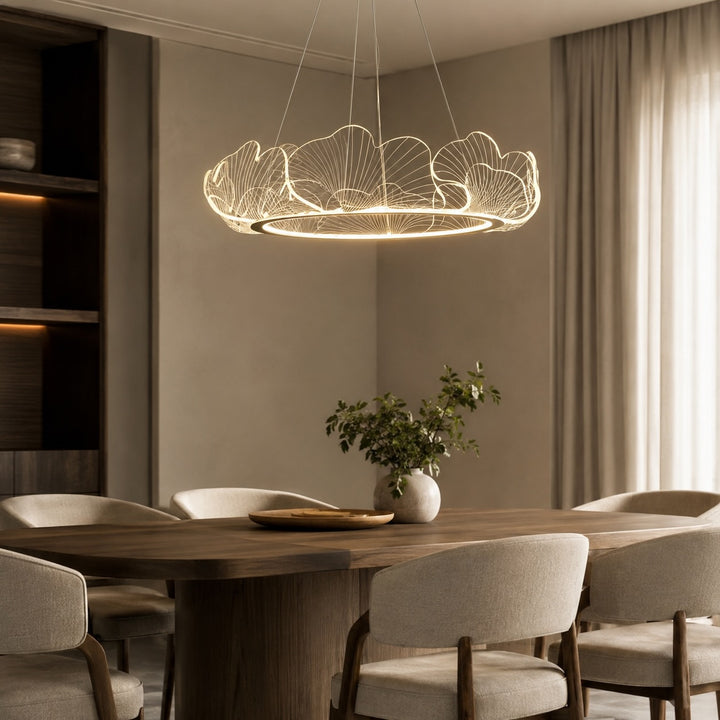 Modern Chandelier Hanging Light Adjustable Glass Shade LED 3-Light Fixture