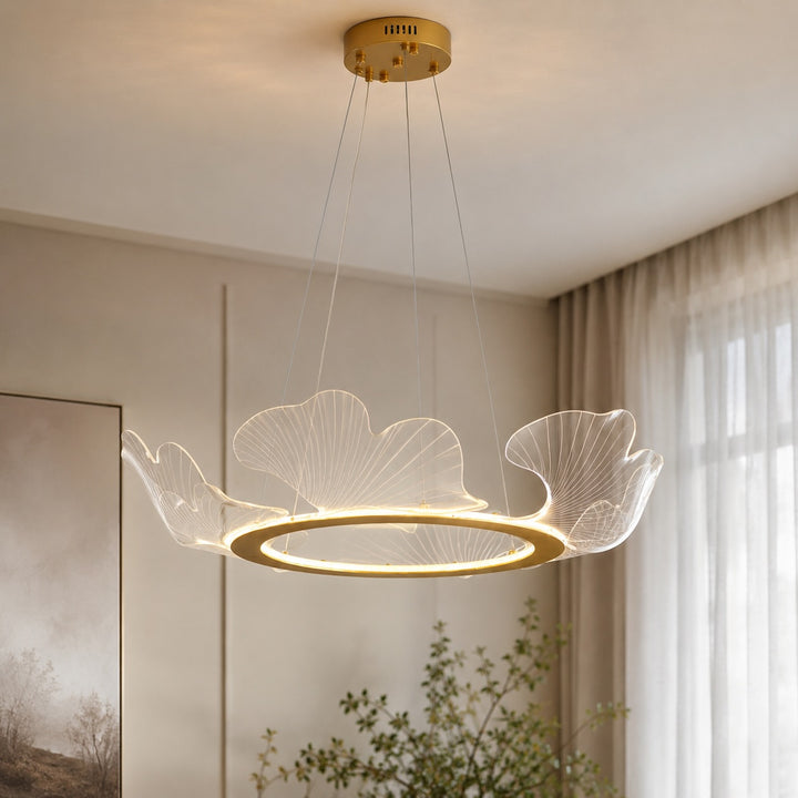 Modern Chandelier Hanging Light Adjustable Glass Shade LED 3-Light Fixture