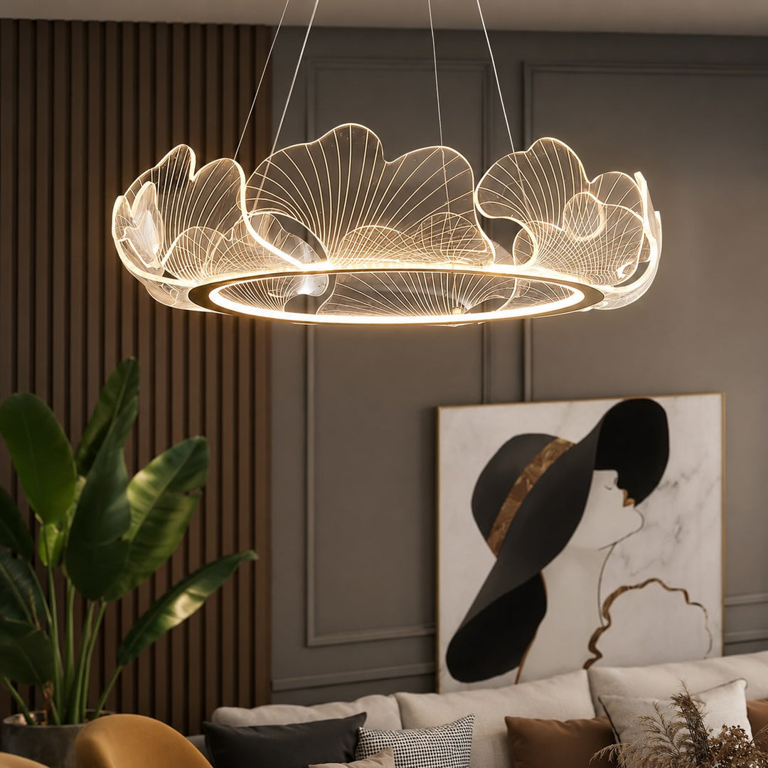 Modern Chandelier Hanging Light Adjustable Glass Shade LED 3-Light Fixture