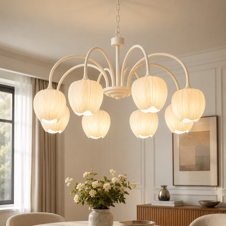 Modern Chandelier Light Adjustable Hanging Fixture with White Glass Shades and Green Metal Frame