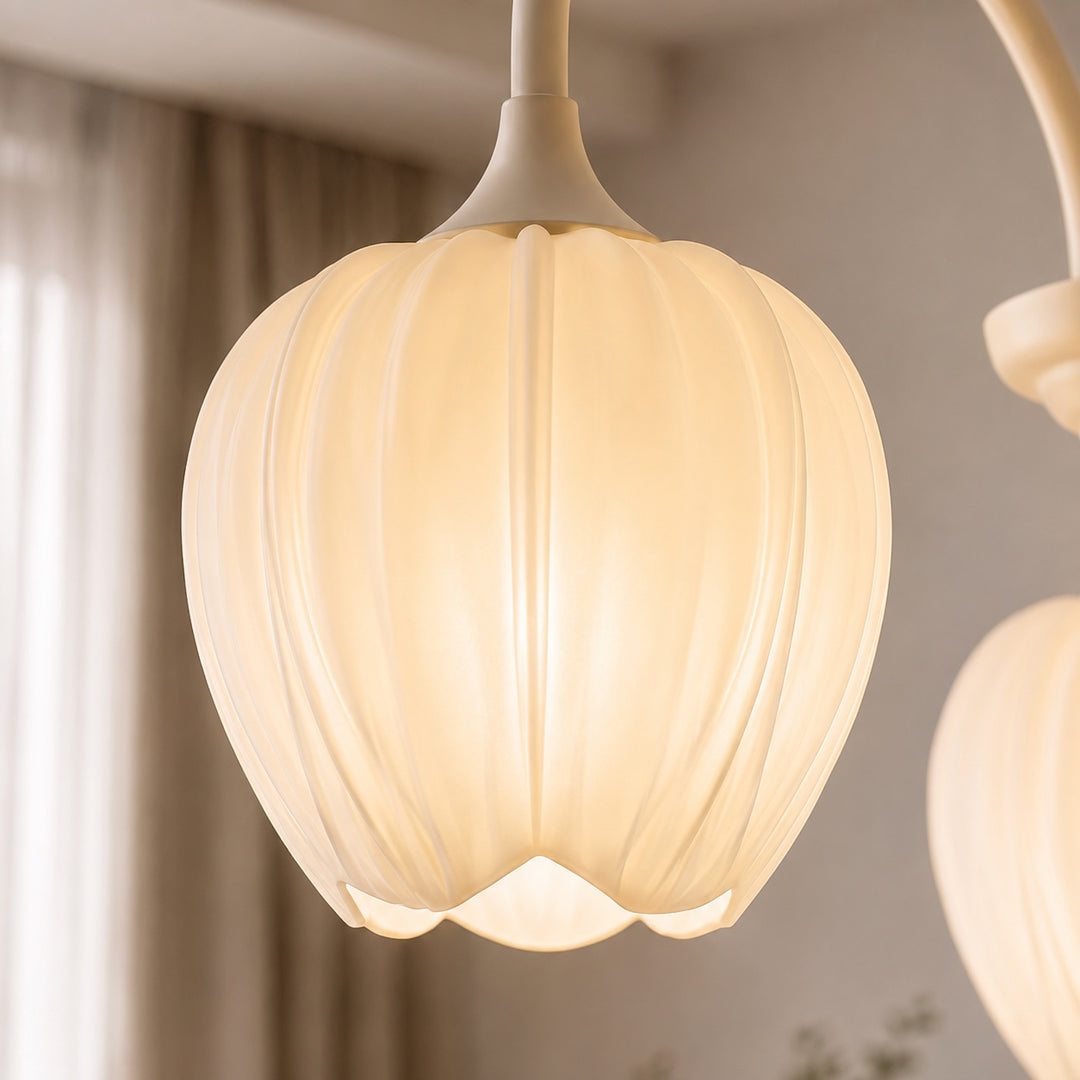 Modern Chandelier Light Adjustable Hanging Fixture with White Glass Shades and Green Metal Frame