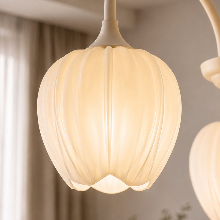 Modern Chandelier Light Adjustable Hanging Fixture with White Glass Shades and Green Metal Frame