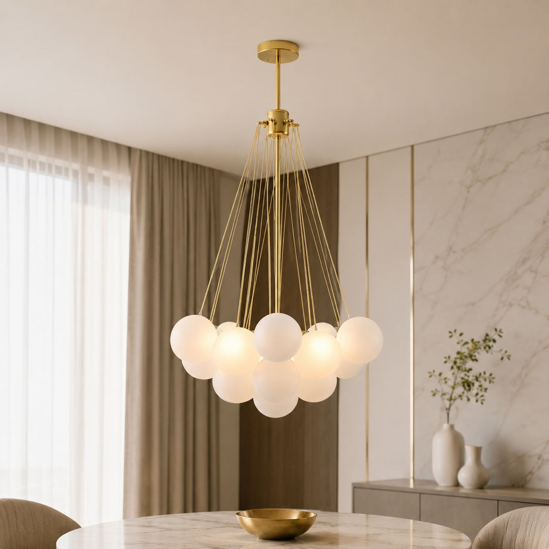 Modern Chandelier Light Hanging Fixture Adjustable Glass and Metal for Dining Room