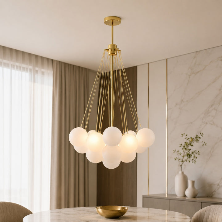 Modern Chandelier Light Hanging Fixture Adjustable Glass and Metal for Dining Room