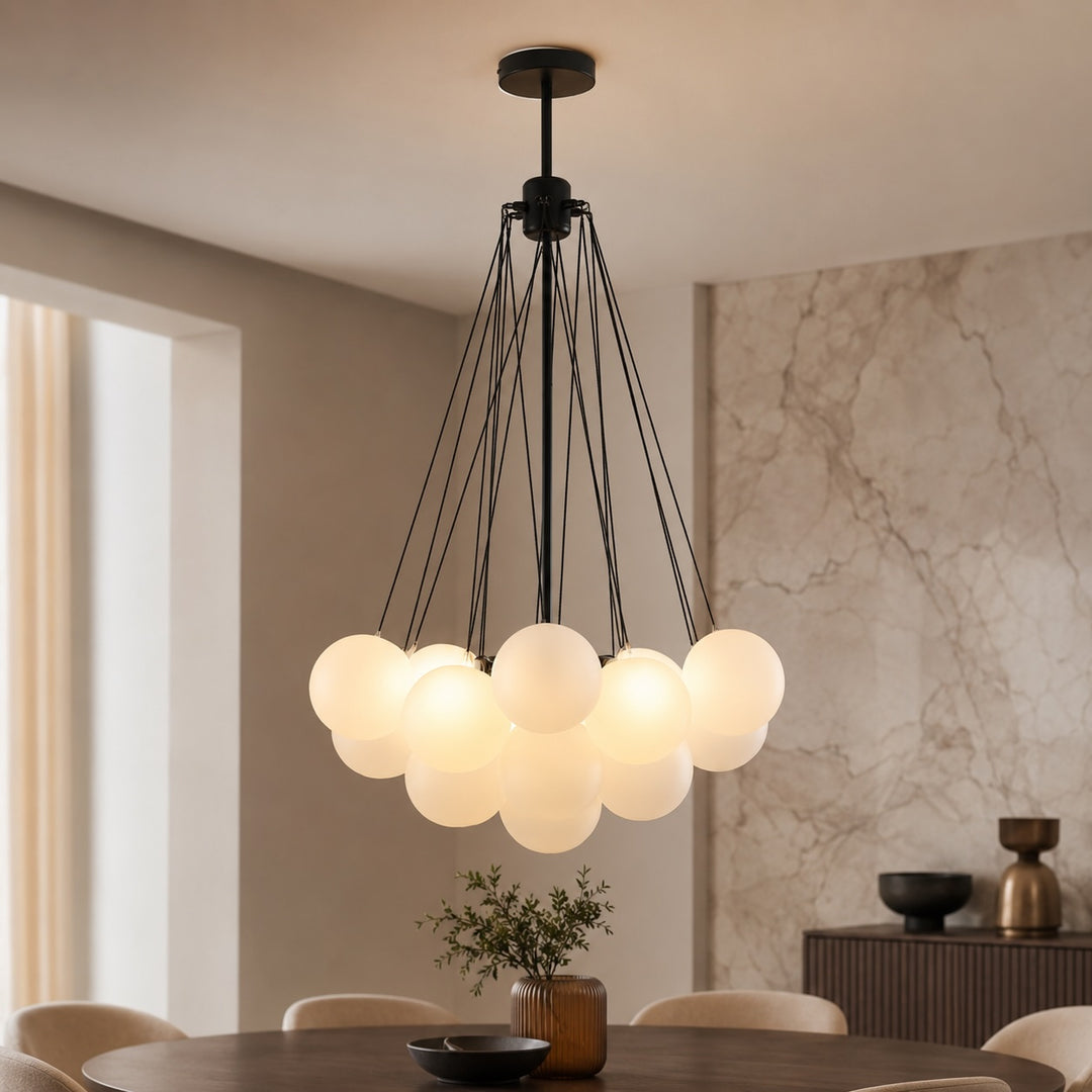 Modern Chandelier Light Hanging Fixture Adjustable Glass and Metal for Dining Room