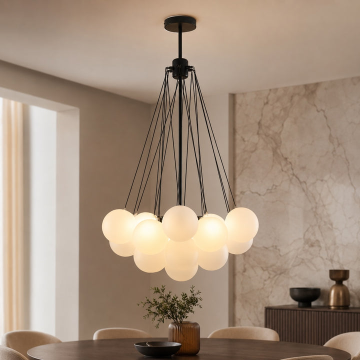 Modern Chandelier Light Hanging Fixture Adjustable Glass and Metal for Dining Room