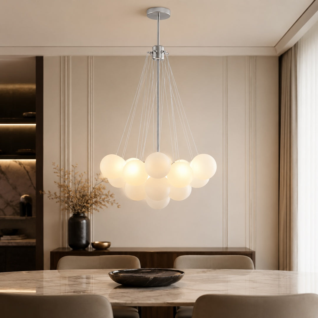 Modern Chandelier Light Hanging Fixture Adjustable Glass and Metal for Dining Room