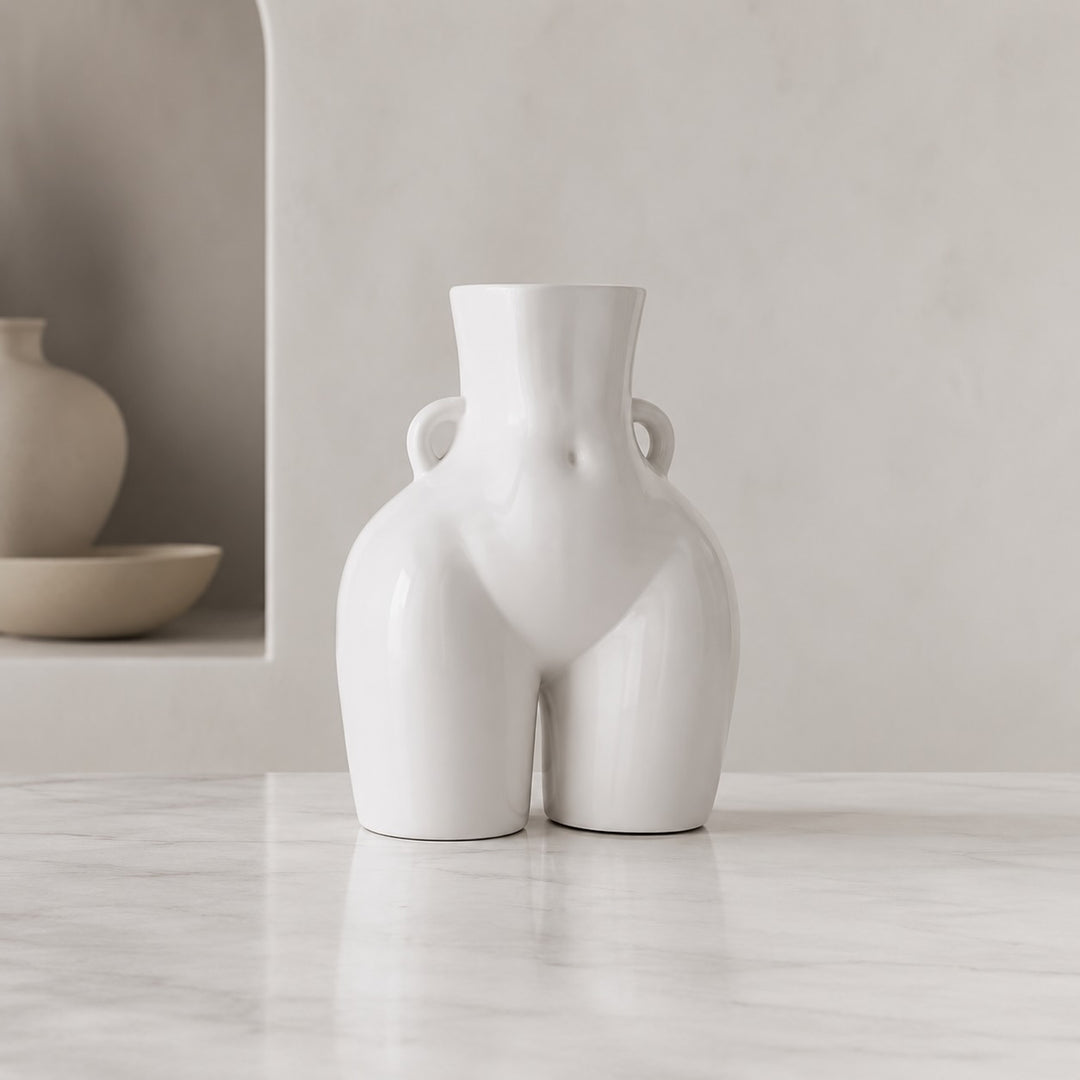 Modern Minimalist Flower Vase Eco-Friendly Ceramic Decorative Holder in Matte White and Black