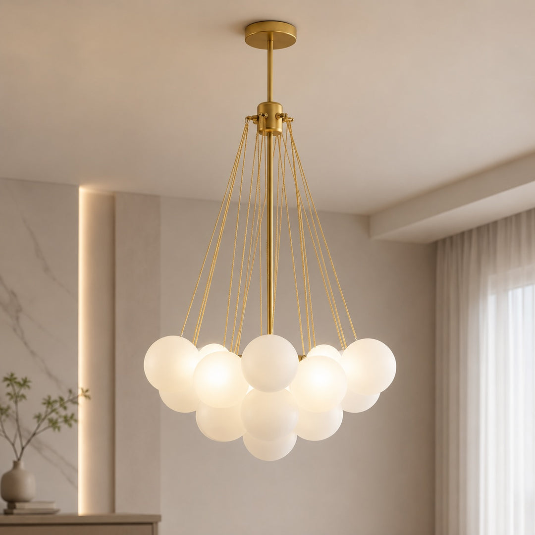 Modern Chandelier Light Hanging Fixture Adjustable Glass and Metal for Dining Room
