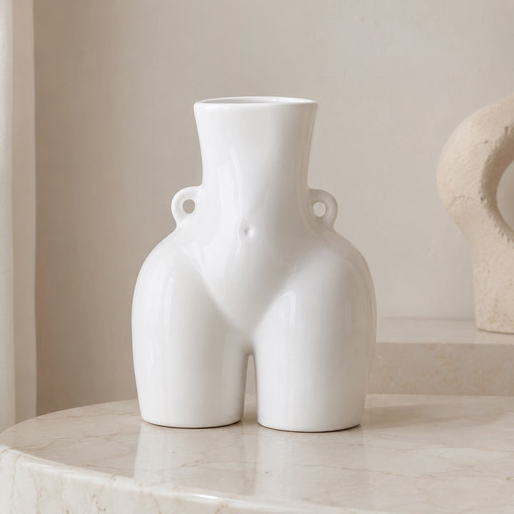 Modern Minimalist Flower Vase Eco-Friendly Ceramic Decorative Holder in Matte White and Black