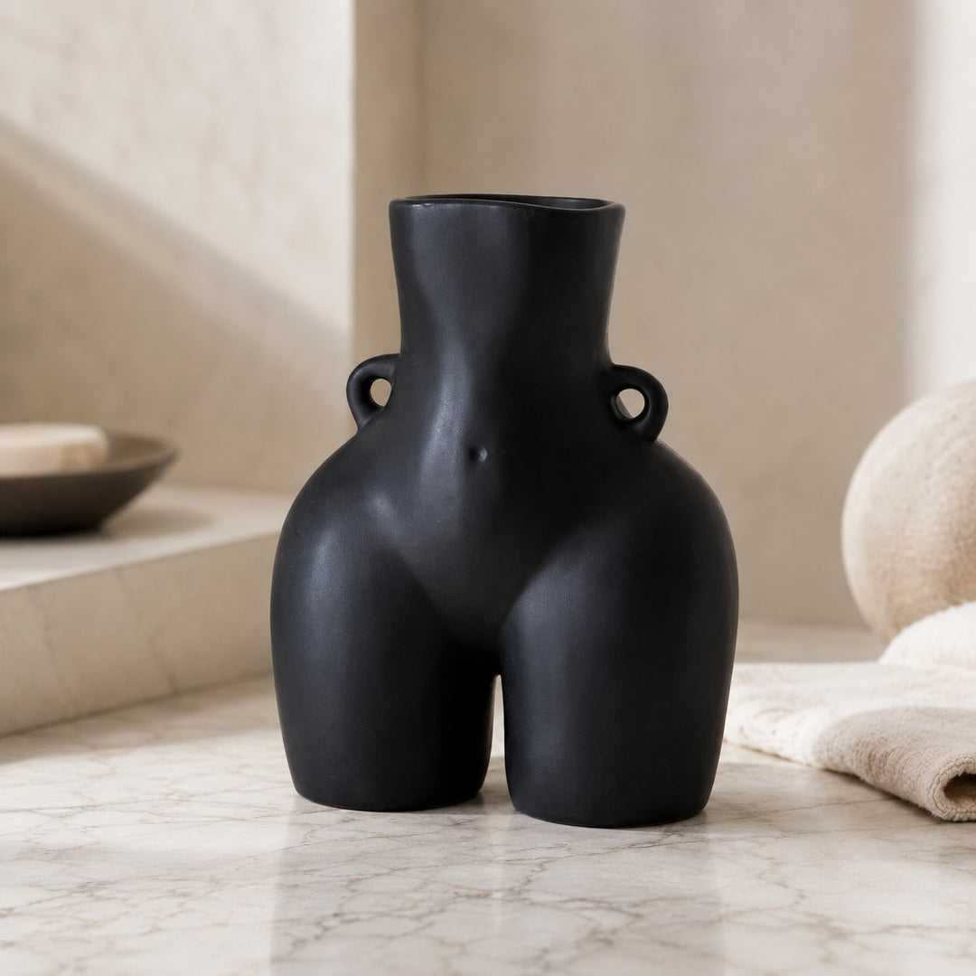 Modern Minimalist Flower Vase Eco-Friendly Ceramic Decorative Holder in Matte White and Black